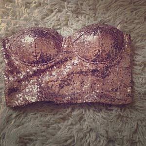 Charlotte Russe sequin rose gold bustier top